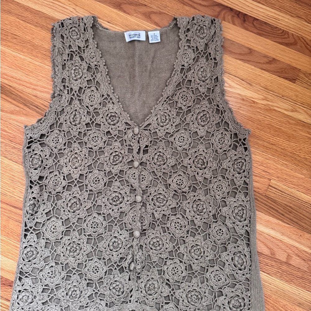 Crochet Lace Sleeveless Top - Brown - Picture 3 of 5